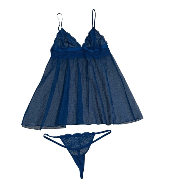 VICTORIA’S SECRET Blue Sheer Nightie Slip Dress Top Feminine Size S‎ Lingerie XS